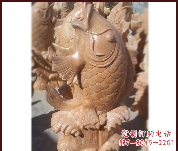 信阳晚霞红喷水鲤鱼石雕 (3)