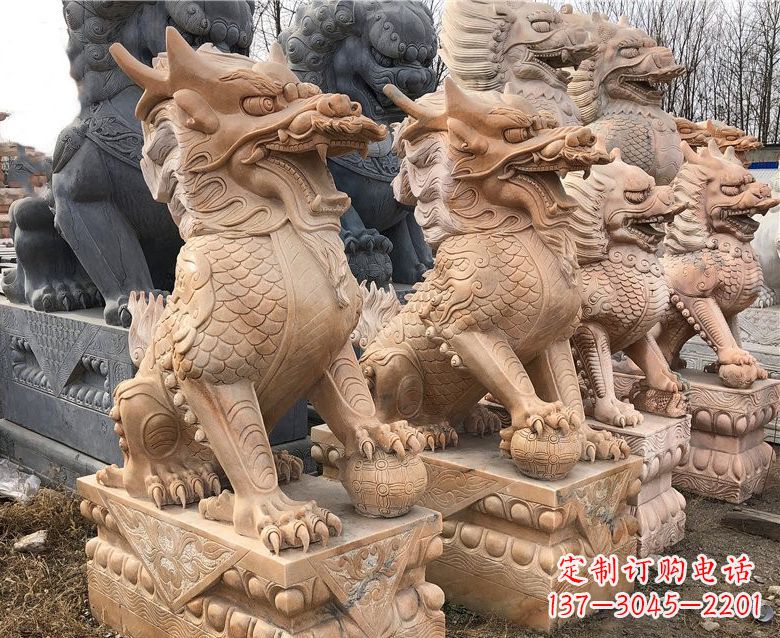 信阳晚霞红麒麟石雕 (2)