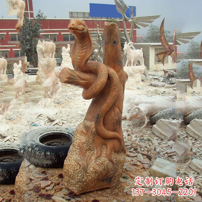 信阳晚霞红蛇石雕-12生肖动物雕塑