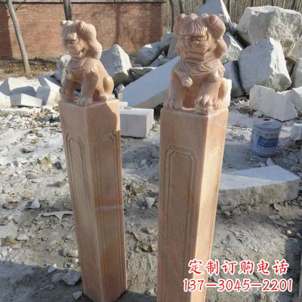 信阳晚霞红狮子拴马桩