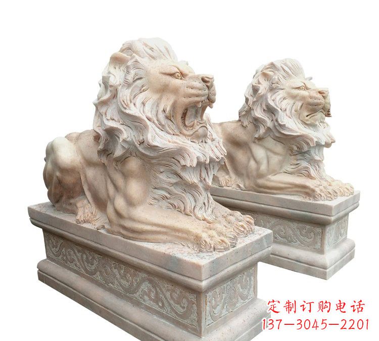 信阳晚霞红石材欧式狮子