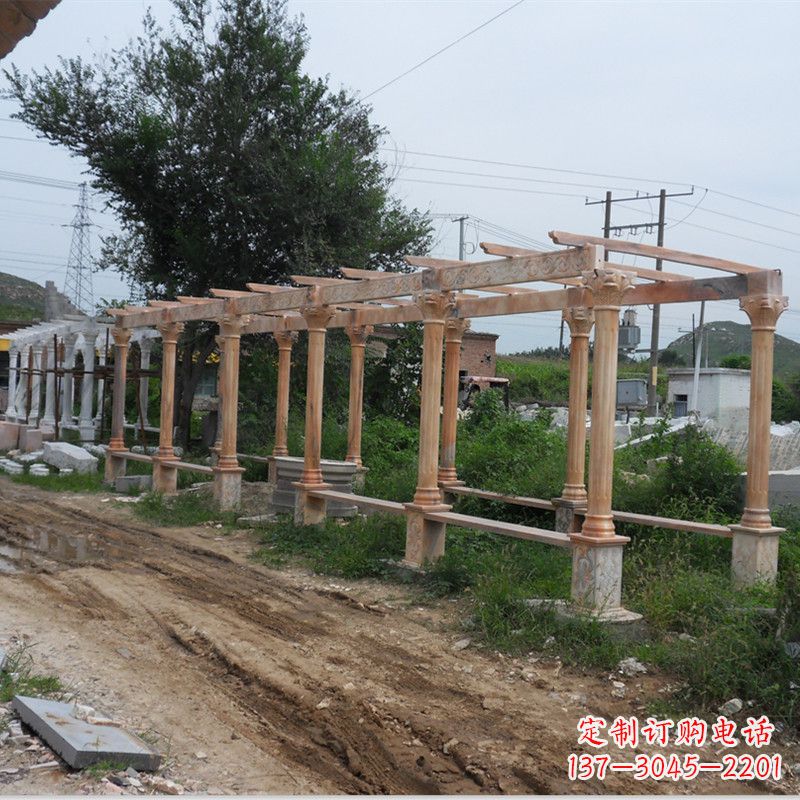 信阳晚霞红石雕花架长廊