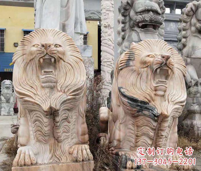 信阳晚霞红石雕欧式石狮子