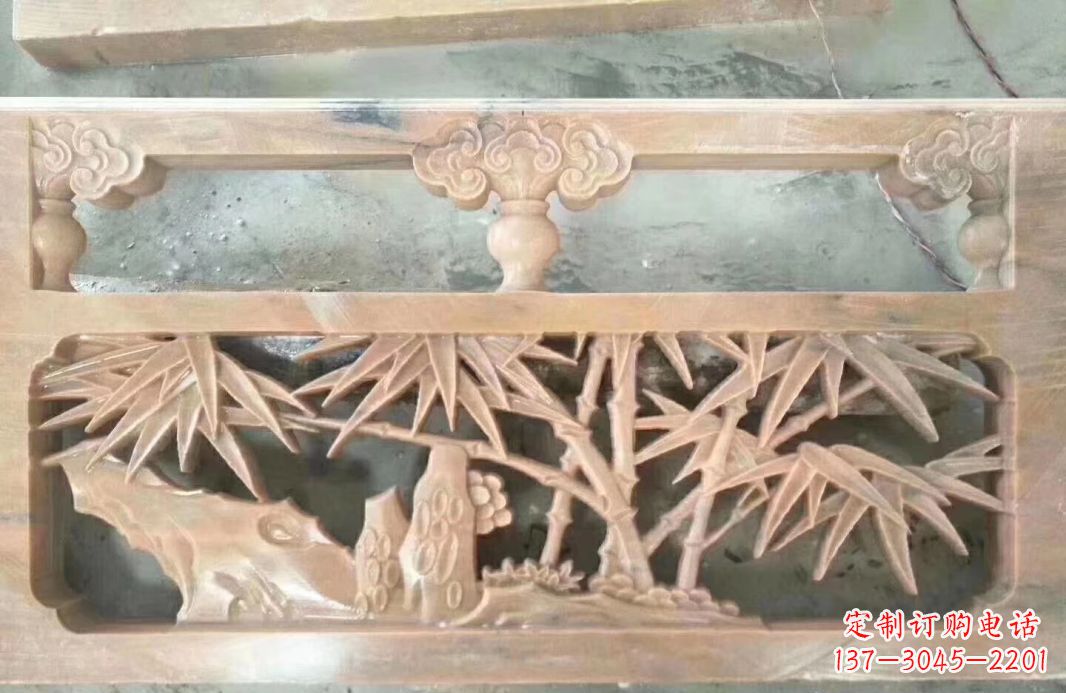 信阳晚霞红石浮雕栏板户外摆件园林景观雕塑