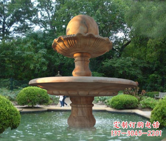 信阳晚霞红双层风水球喷泉公园石雕
