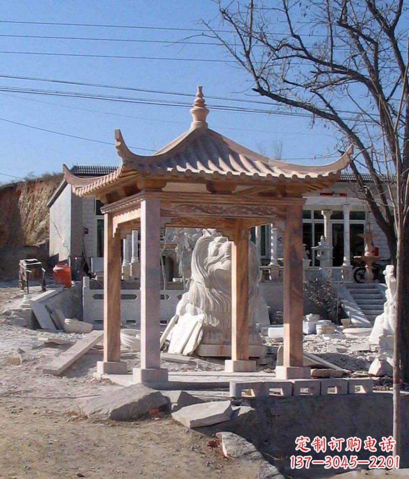 信阳晚霞红四角凉亭景观石雕