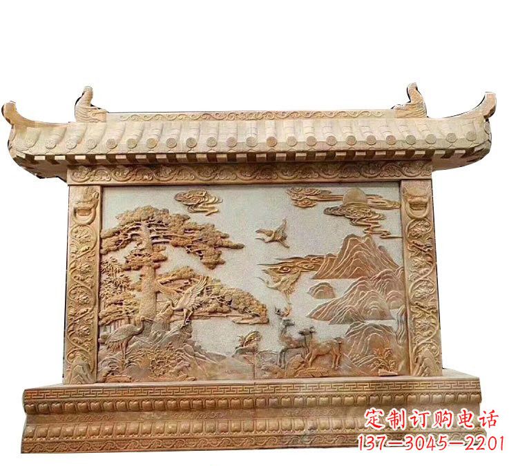 信阳晚霞红松鹤延年浮雕影壁