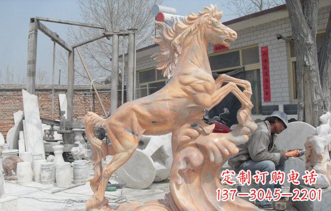 信阳晚霞红踏浪奔马石雕222