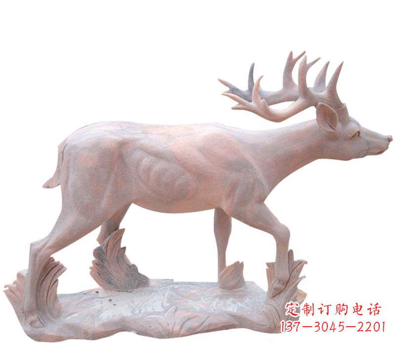 信阳晚霞红小鹿石雕