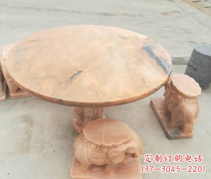 信阳晚霞红小象桌凳别墅石雕 (4)