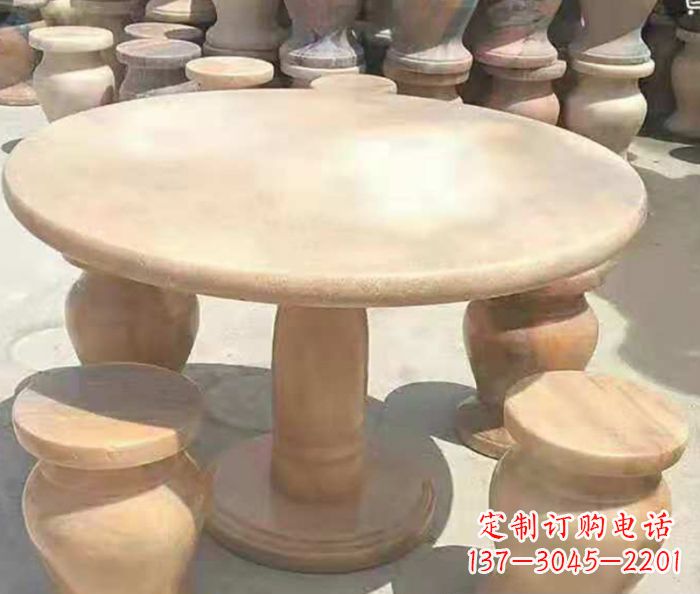 信阳晚霞红圆形石桌凳 (2)