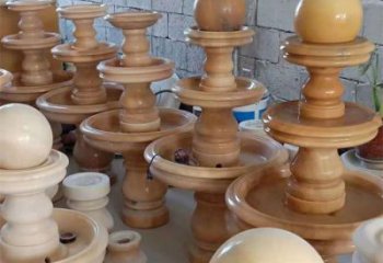 信阳晚霞红双层风水球别墅喷泉石雕 (2)