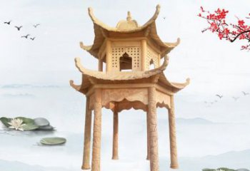 信阳晚霞红双层六角凉亭石雕