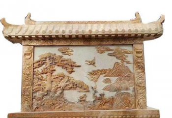 信阳晚霞红松鹤延年浮雕影壁