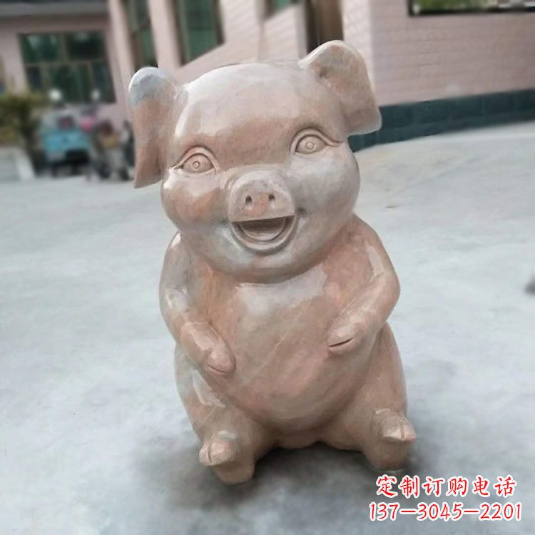 信阳喜庆的石雕猪-晚霞红大理石生肖动物雕塑