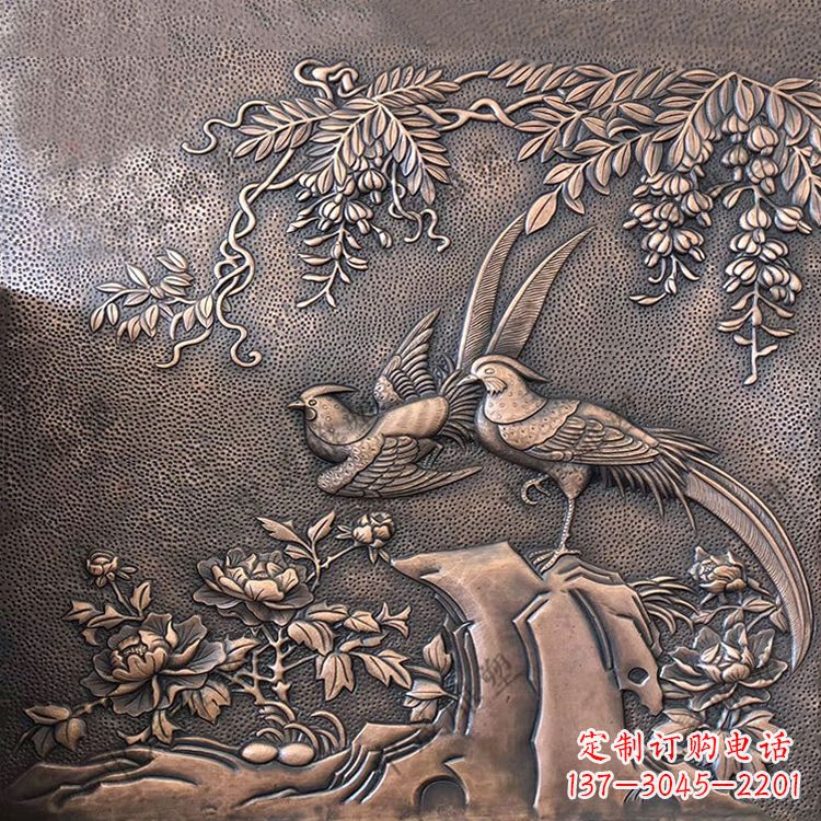 信阳喜鹊紫铜浮雕装饰画