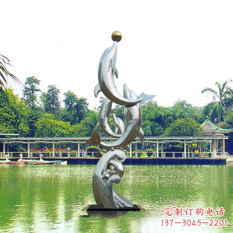 信阳戏球不锈钢海豚雕塑-园林水景动物景观