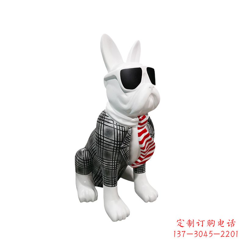 信阳系领带戴墨镜的狗雕塑,商场超市美陈斗牛犬摆件