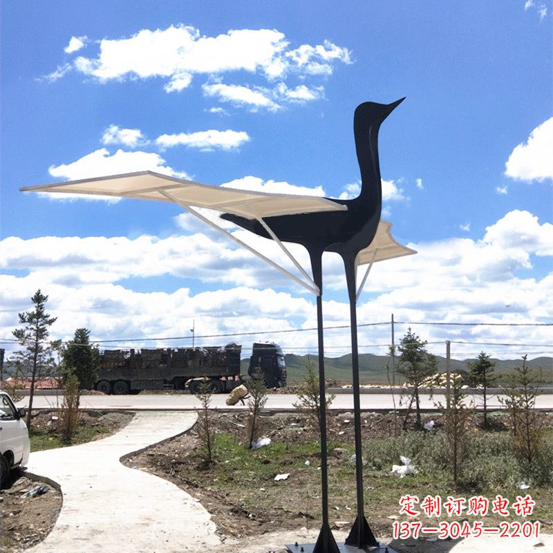 信阳仙鹤不锈钢遮阳亭景观雕塑