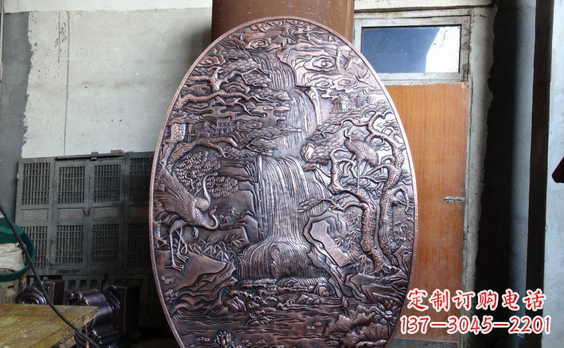 信阳仙鹤松林瀑布古代园林景观铜浮雕