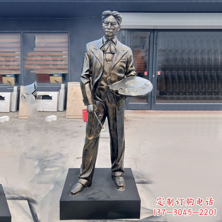 信阳现代画家徐悲鸿雕塑-玻璃钢仿铜名人雕像