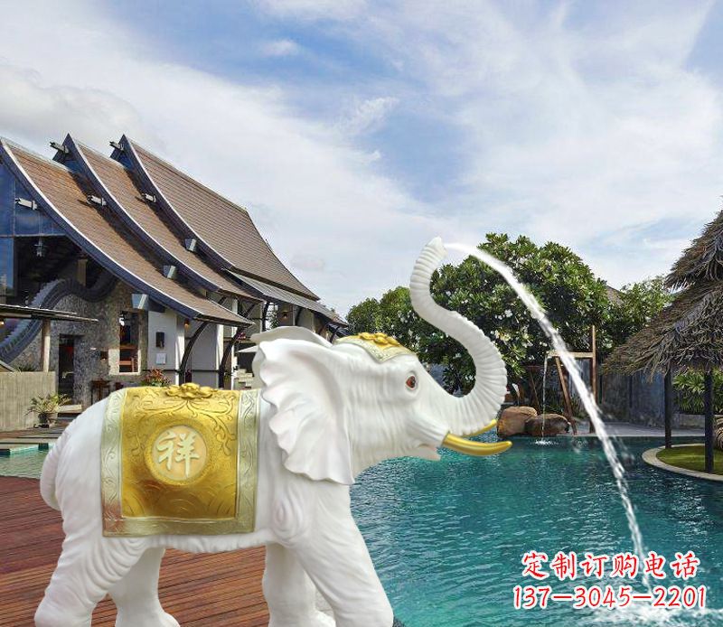 信阳祥瑞汉白玉喷泉喷水大象