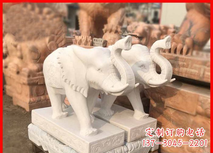 信阳象鼻朝天的大象汉白玉招财石雕