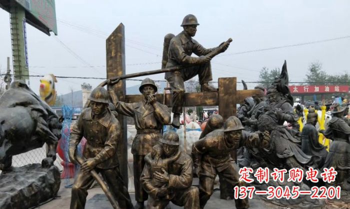 信阳消防战士人物铜雕