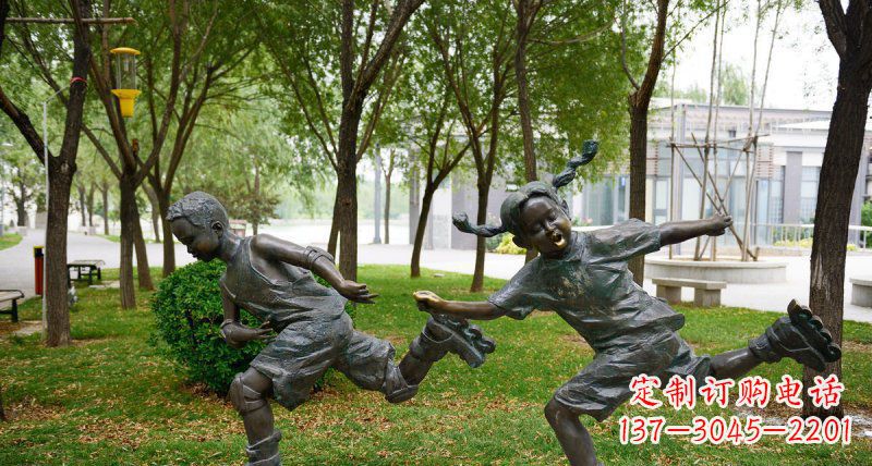 信阳小孩人物玩轮滑铜雕