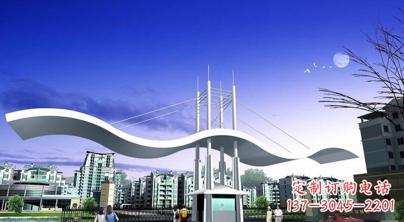 信阳小区不锈钢门牌坊景观雕塑