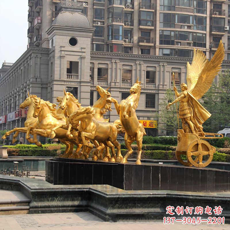 信阳小区大门阿波罗战车鎏金景观铜雕