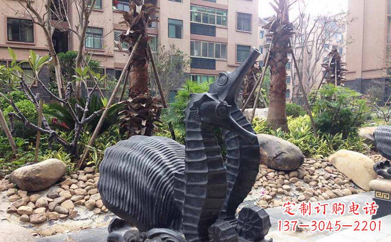 信阳小区海马动物玻璃钢仿铜雕塑