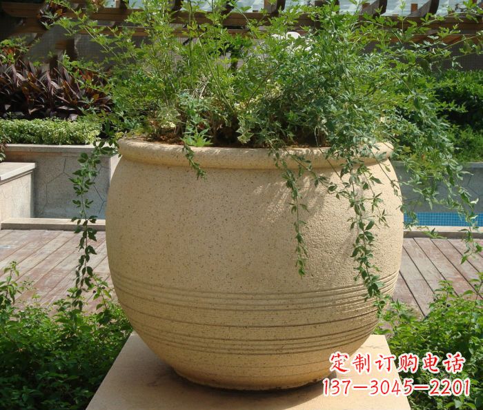 信阳小区景观大理石花盆石雕 (2)