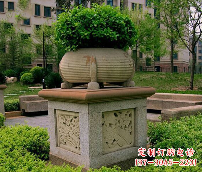 信阳小区景观大理石花盆石雕 (3)