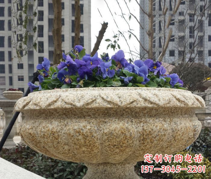 信阳小区景观大理石花盆石雕 