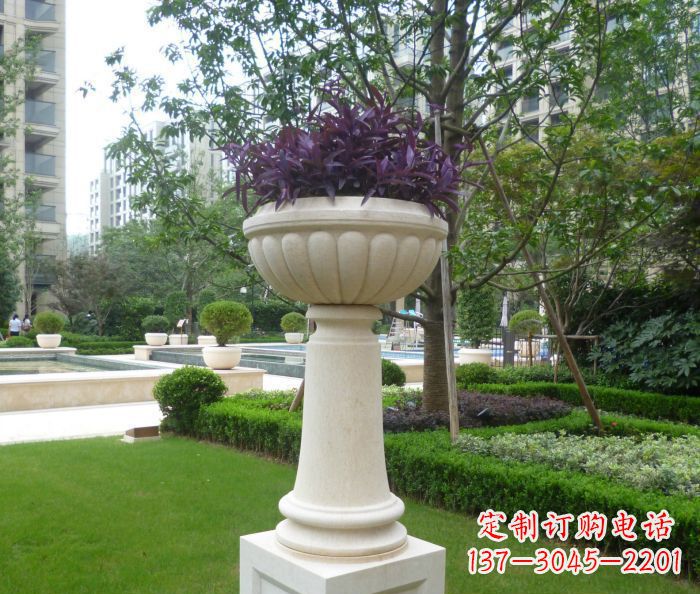信阳小区景观汉白玉花盆石雕 (2)