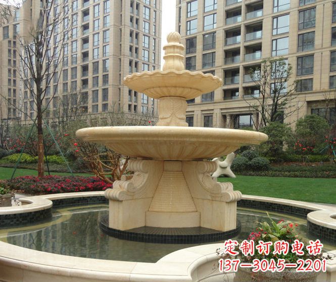 信阳小区景观晚霞红多层喷泉石雕 (3)