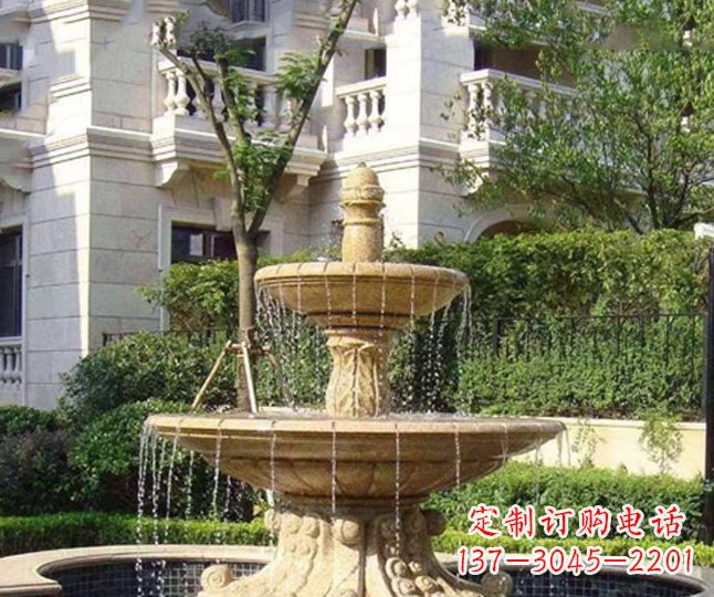 信阳小区景观晚霞红多层喷泉石雕 (4)