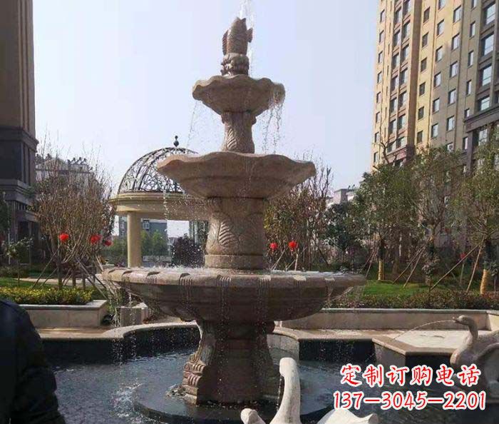 信阳小区景观晚霞红鲤鱼石雕喷泉