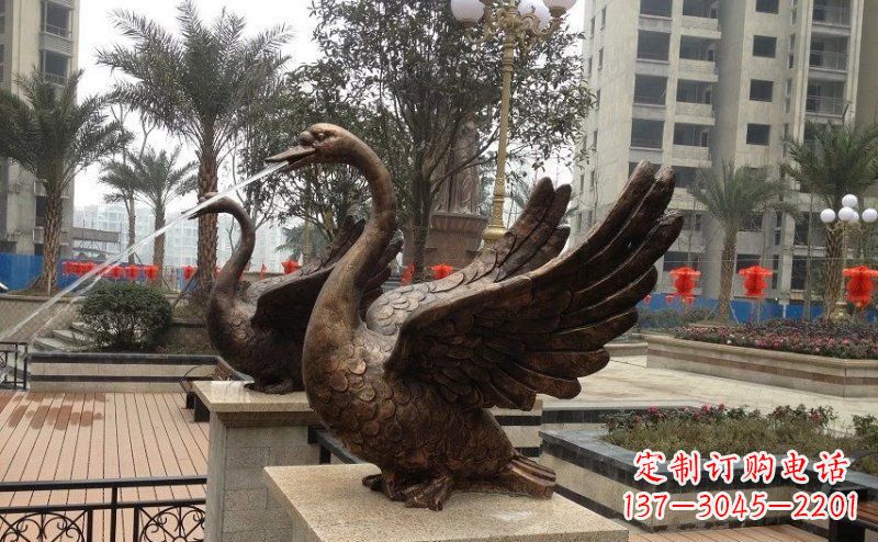 信阳小区喷水天鹅动物铜雕