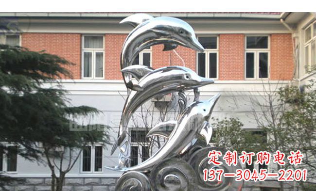 信阳校园不锈钢海浪海豚雕塑
