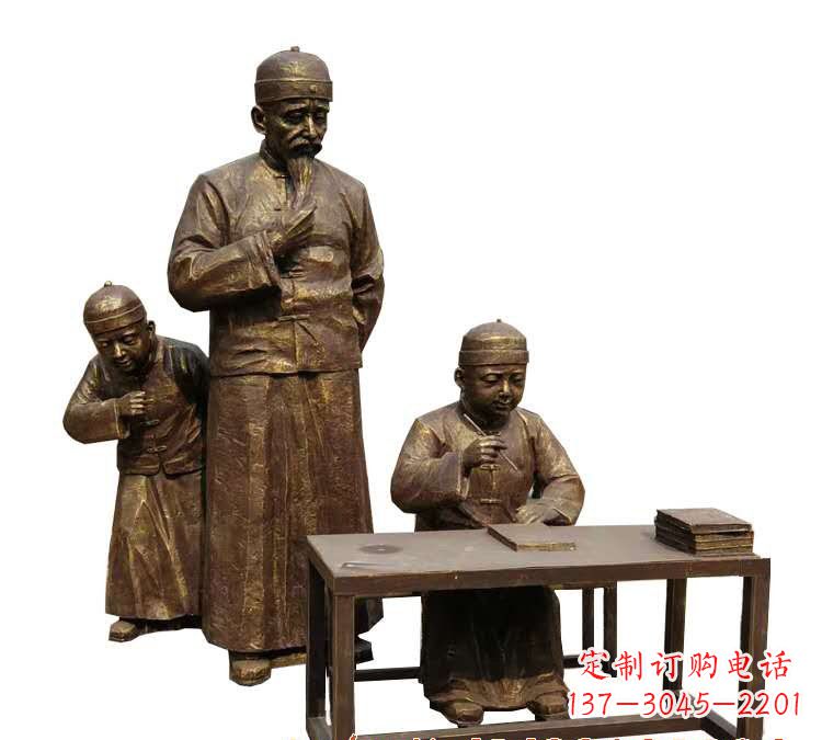 信阳学生与老师人物铜雕