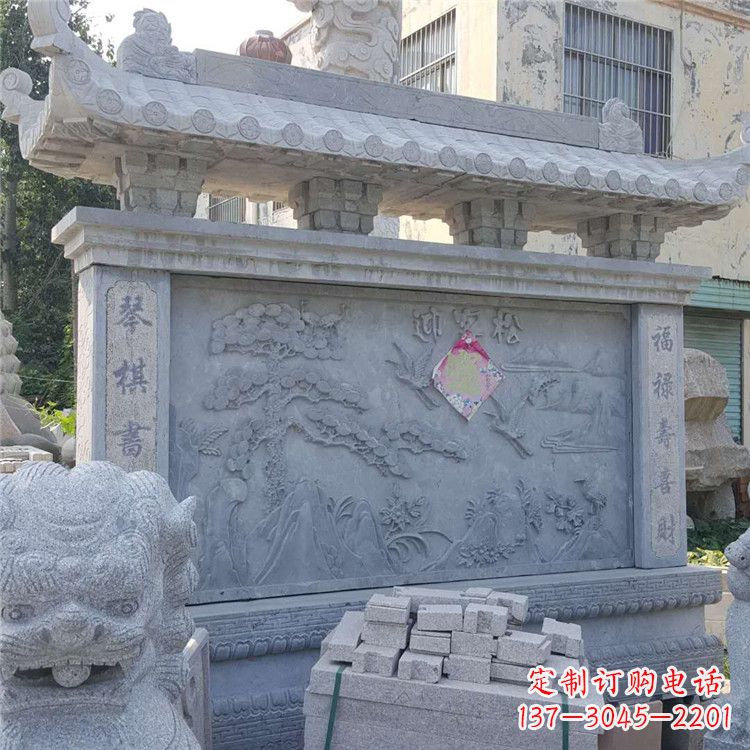 信阳迎客松石雕影壁墙