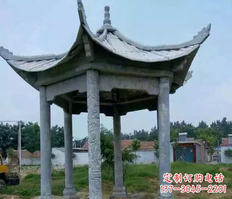 信阳园林仿古六角凉亭景观石雕