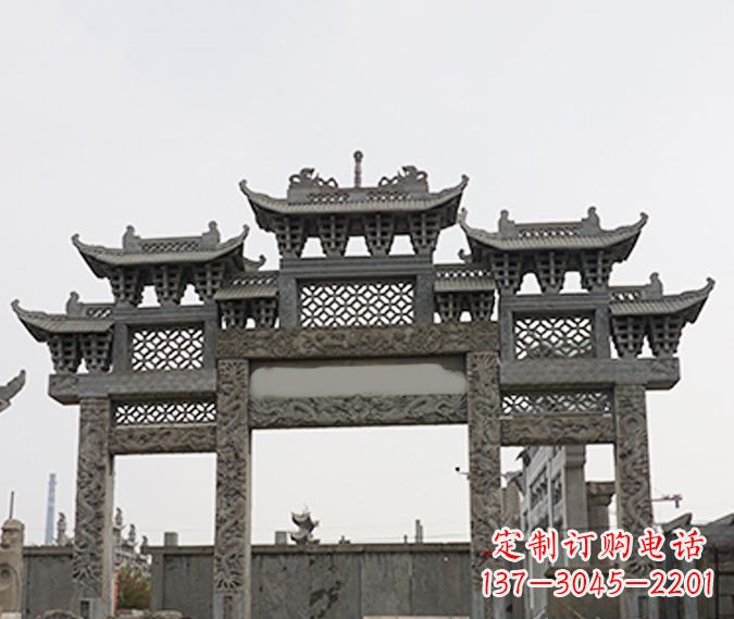 信阳园林仿古三门牌坊石雕 (4)