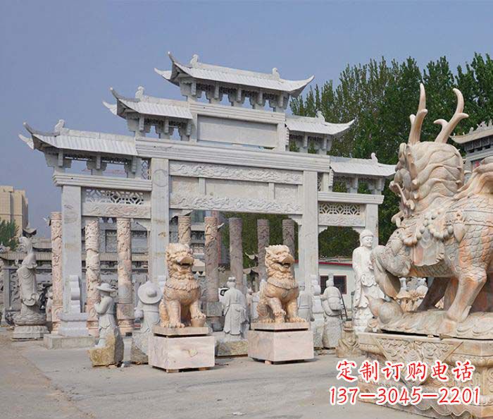 信阳园林仿古三门牌坊石雕