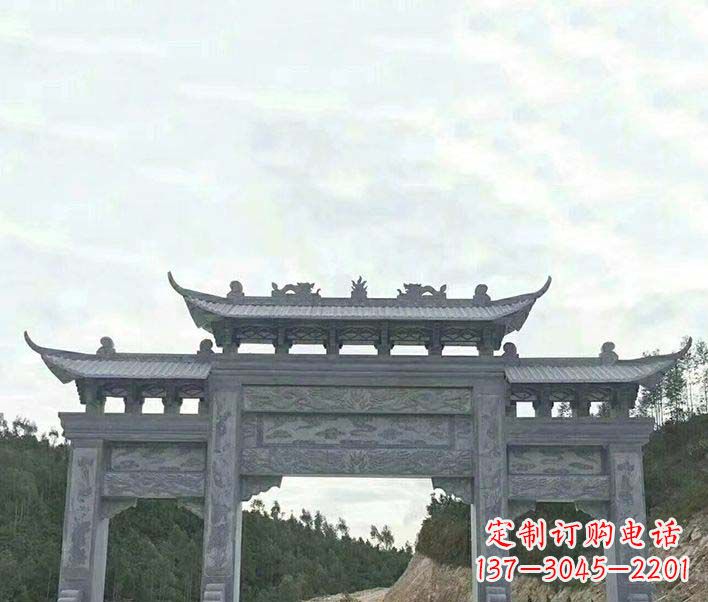 信阳园林仿古三门石牌坊景观石雕