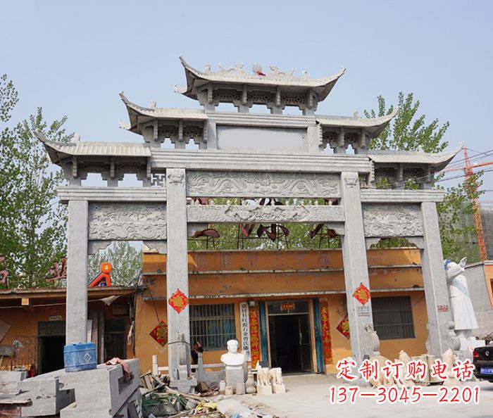 信阳园林仿古三门牌坊石雕 (5)