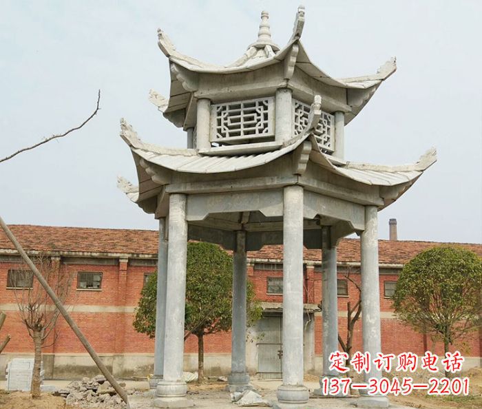 信阳园林仿古双层石雕凉亭 (2)