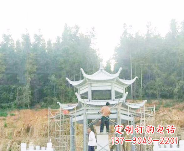 信阳园林仿古双层石凉亭景观石雕 (2)